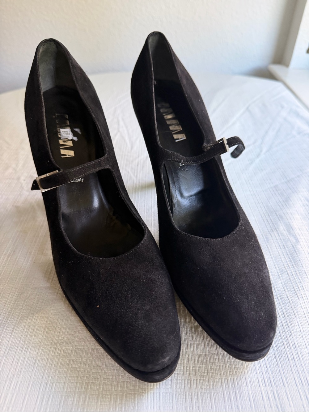Mima Black Suede Mary Jane Heels with Ankle Strap Size 8